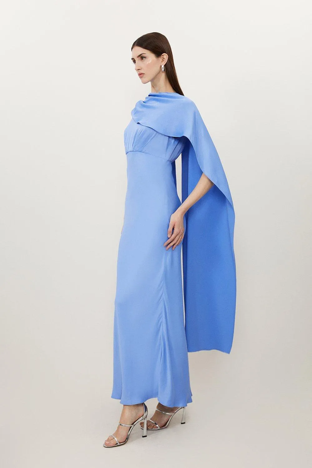 Tall Viscose Satin Draped Midi Dress BKK18536 3 Tall Viscose Satin Draped Midi Dress BKK18536