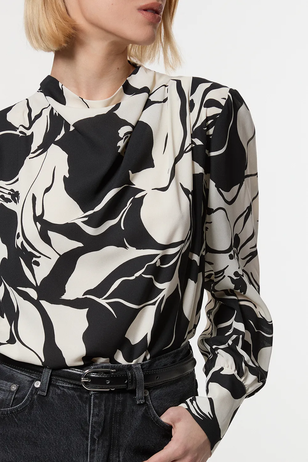 Printed Woven High Neck Blouse BKK23268 3 Printed Woven High Neck Blouse BKK23268