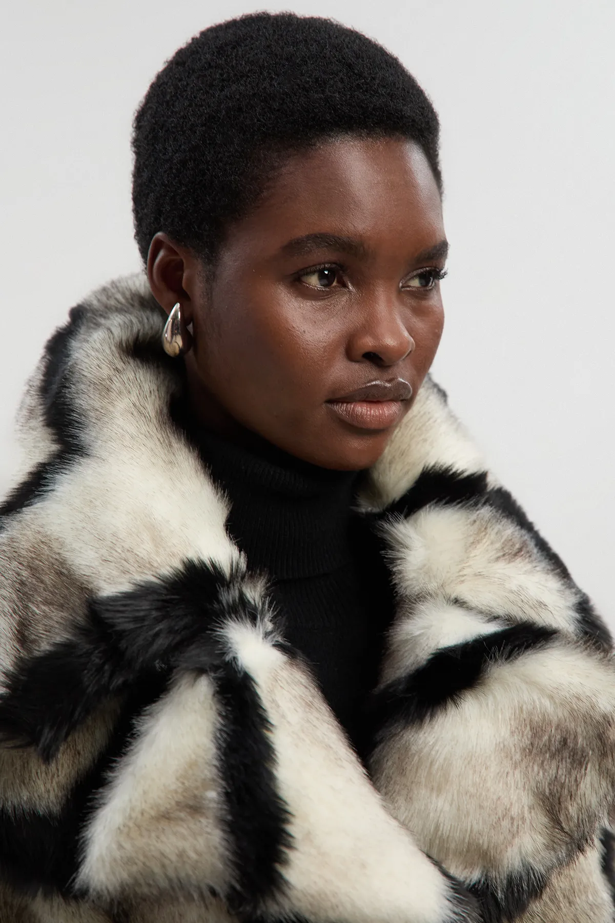 Mono Faux Fur Belted Longline Coat BKK09720