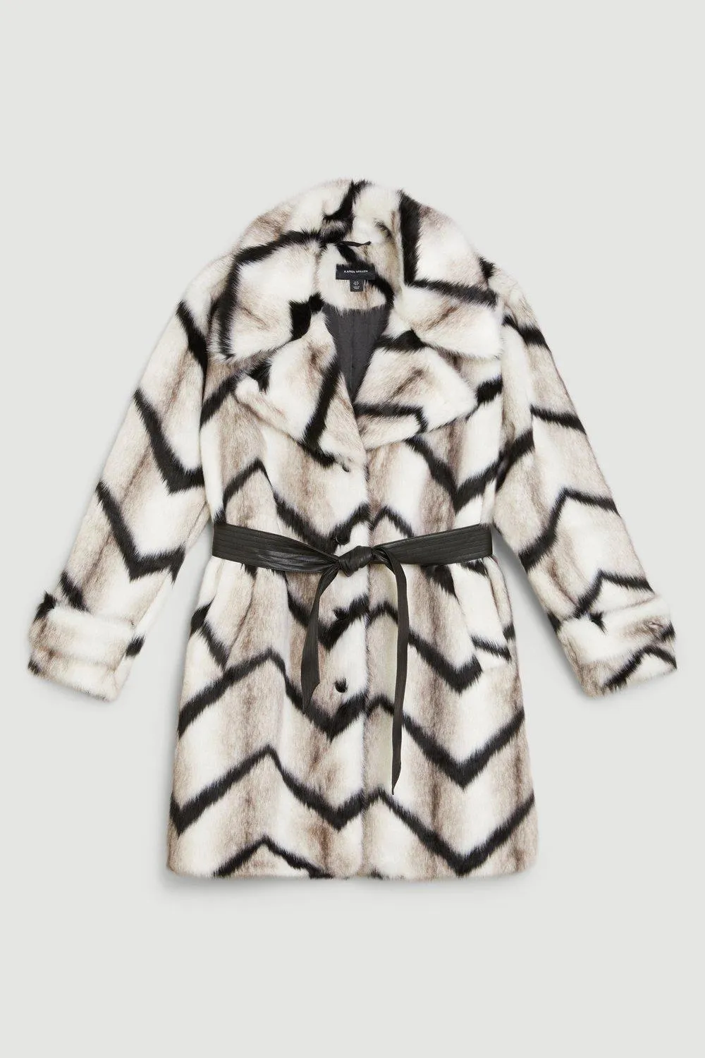 Mono Faux Fur Belted Longline Coat BKK09720 4 Mono Faux Fur Belted Longline Coat BKK09720