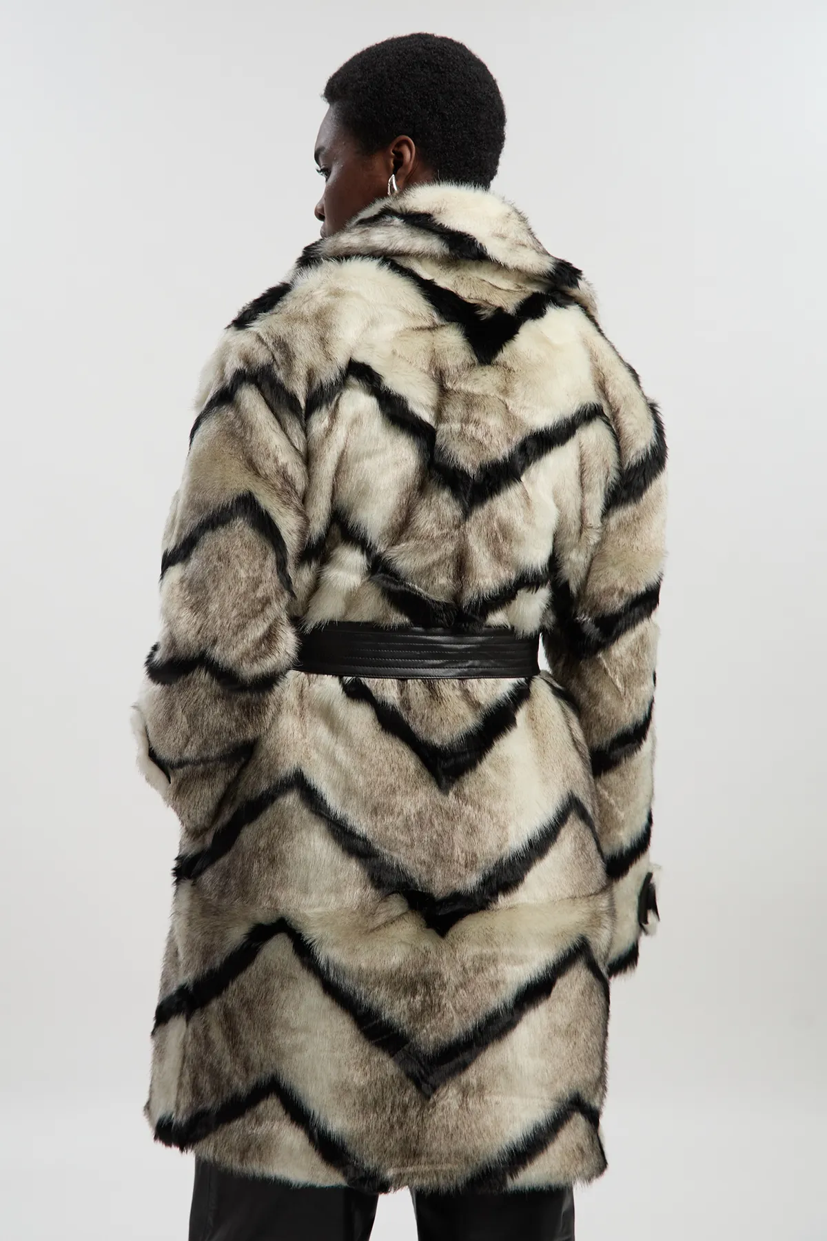 Mono Faux Fur Belted Longline Coat BKK09720 5 Mono Faux Fur Belted Longline Coat BKK09720