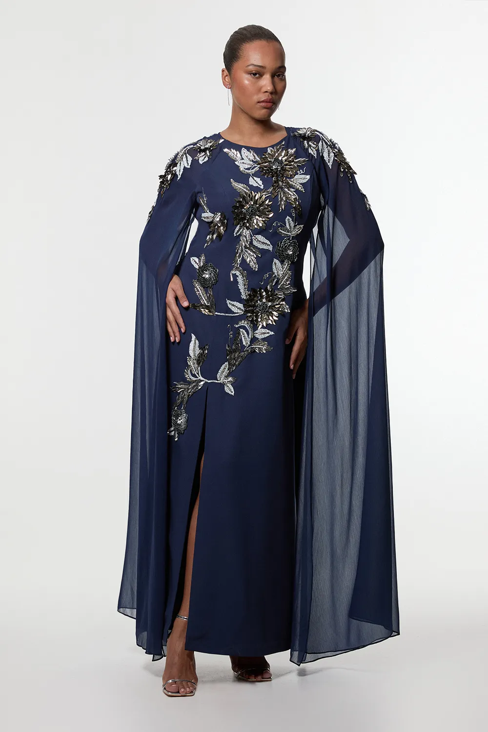 Plus Size Floral 3D Embellished Drama Cape Sleeve Woven Maxi Dress BKK23301 3 Plus Size Floral 3D Embellished Drama Cape Sleeve Woven Maxi Dress BKK23301