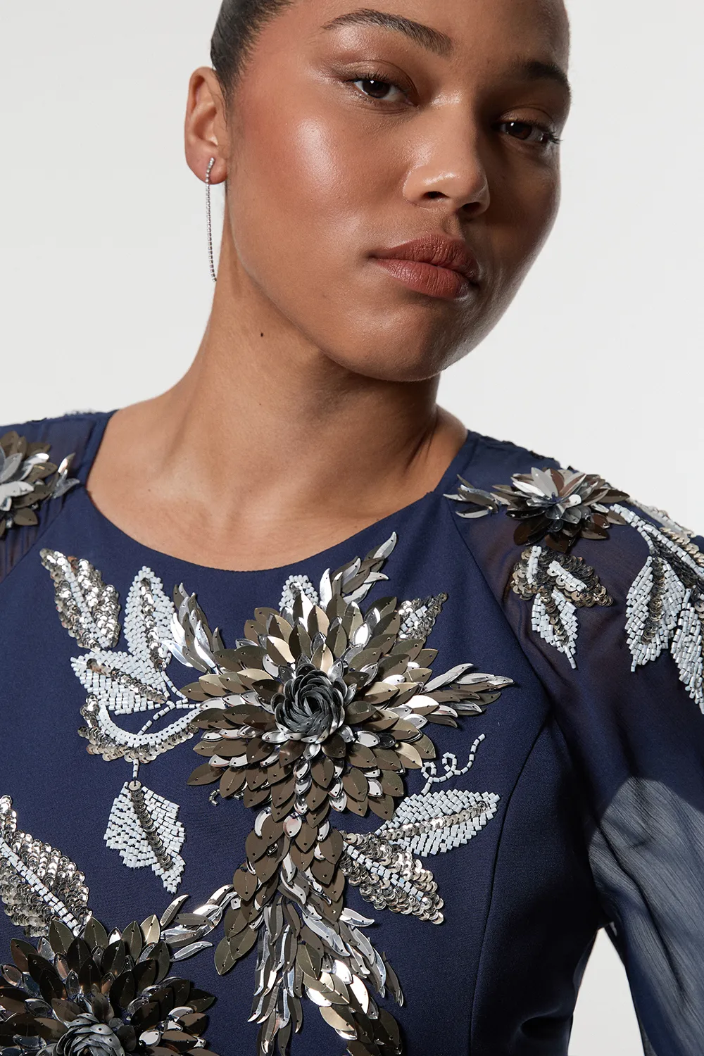 Plus Size Floral 3D Embellished Drama Cape Sleeve Woven Maxi Dress BKK23301 5 Plus Size Floral 3D Embellished Drama Cape Sleeve Woven Maxi Dress BKK23301