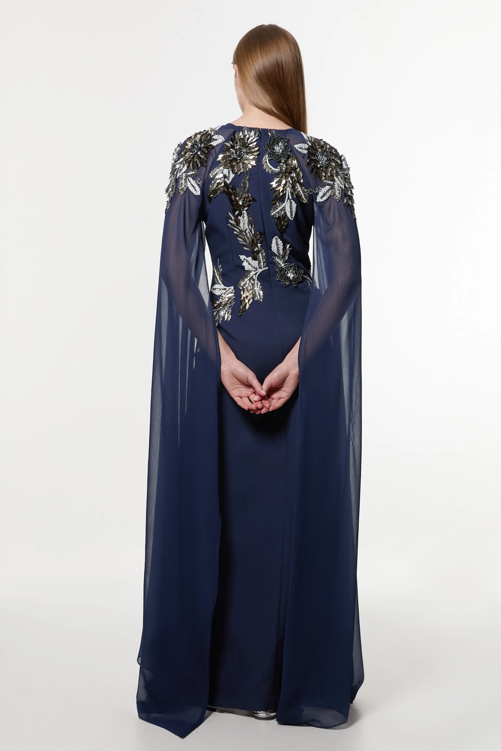 Floral 3D Embellished Drama Cape Sleeve Woven Maxi Dress BKK23304 6 Floral 3D Embellished Drama Cape Sleeve Woven Maxi Dress BKK23304