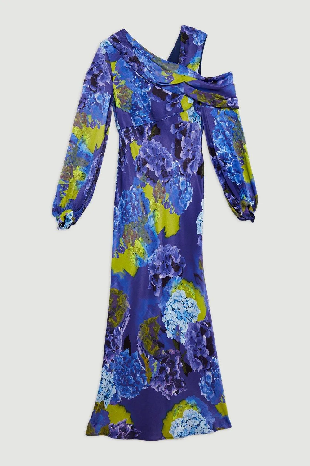 Bright Floral Print Satin Cold Shoulder Draped Midi Dress BKK18656 4 Bright Floral Print Satin Cold Shoulder Draped Midi Dress BKK18656