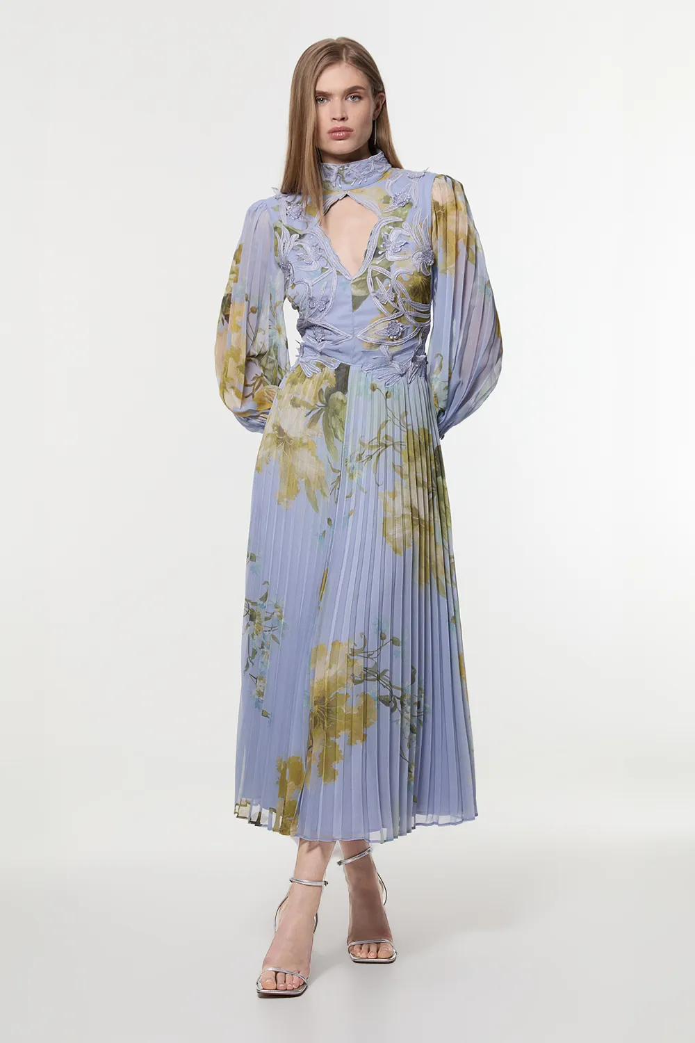 Floral Applique Lace Pleated Woven Maxi Dress BKK23312 3 Floral Applique Lace Pleated Woven Maxi Dress BKK23312