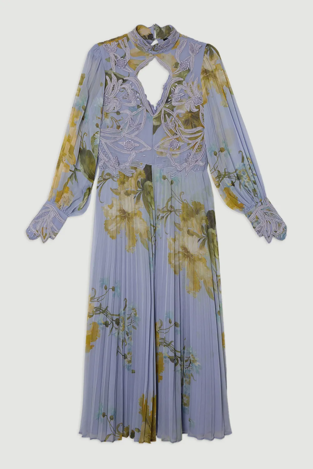 Floral Applique Lace Pleated Woven Maxi Dress BKK23312 4 Floral Applique Lace Pleated Woven Maxi Dress BKK23312