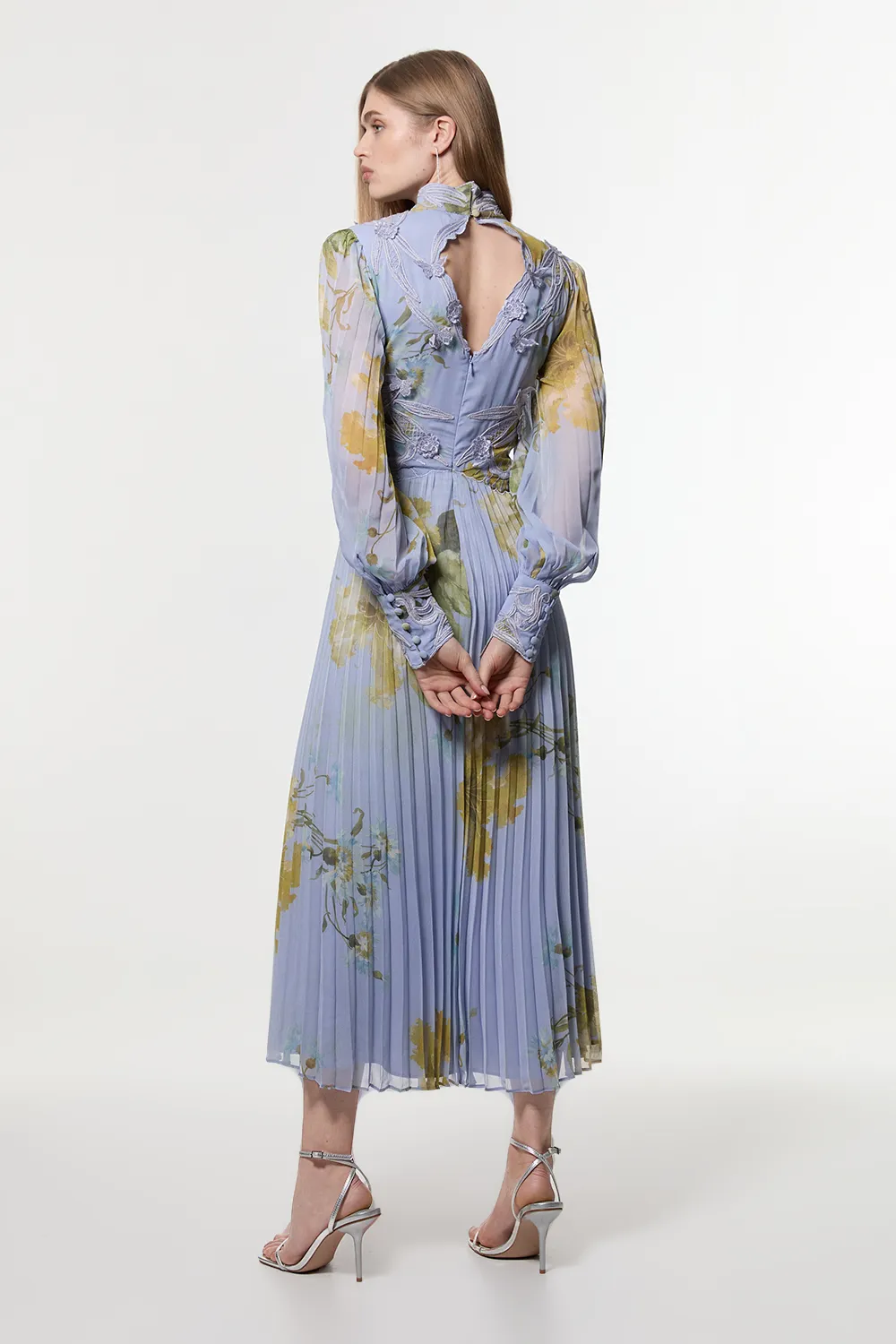 Floral Applique Lace Pleated Woven Maxi Dress BKK23312 6 Floral Applique Lace Pleated Woven Maxi Dress BKK23312