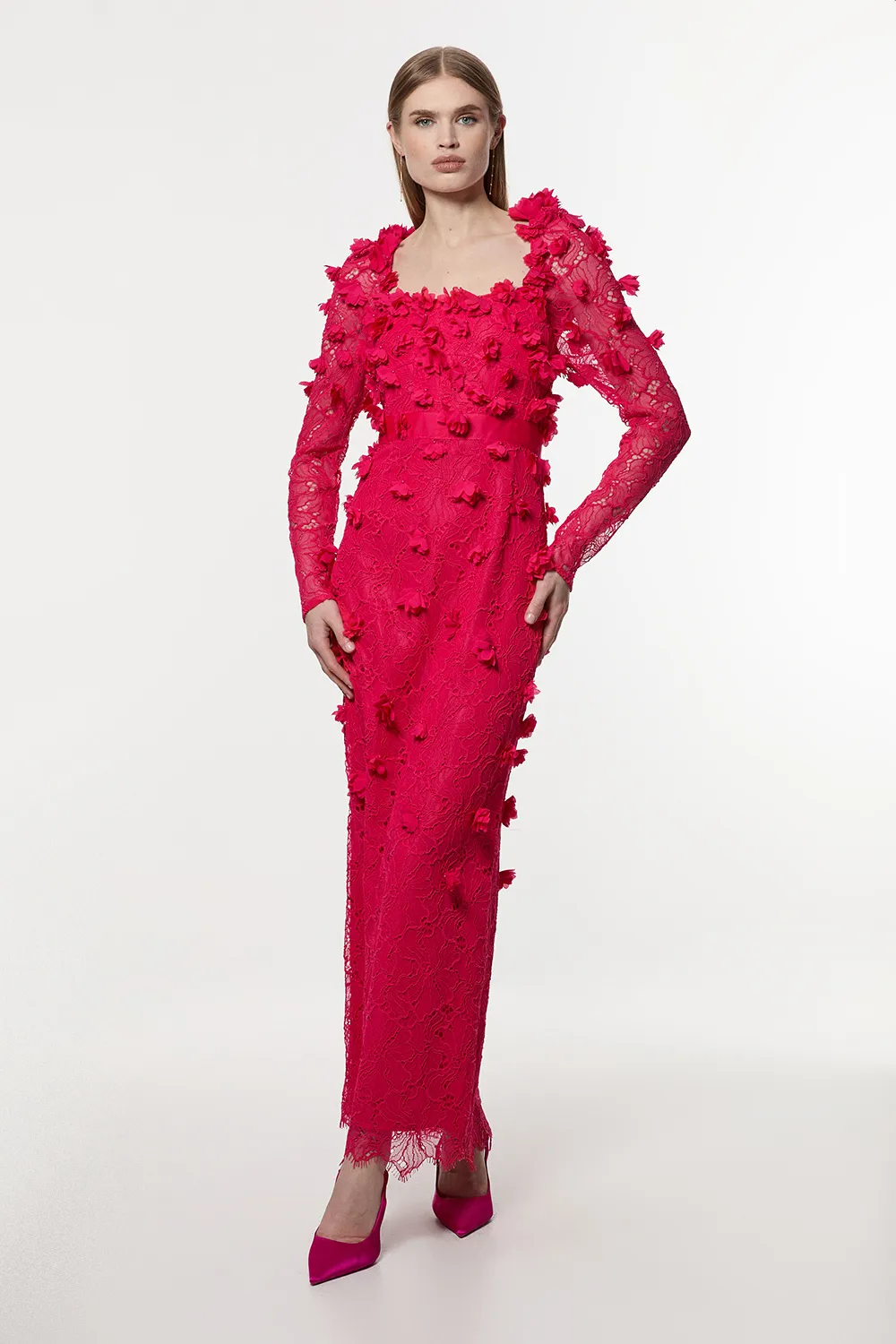 Applique Lace Long Sleeve Woven Midi Dress BKK23319