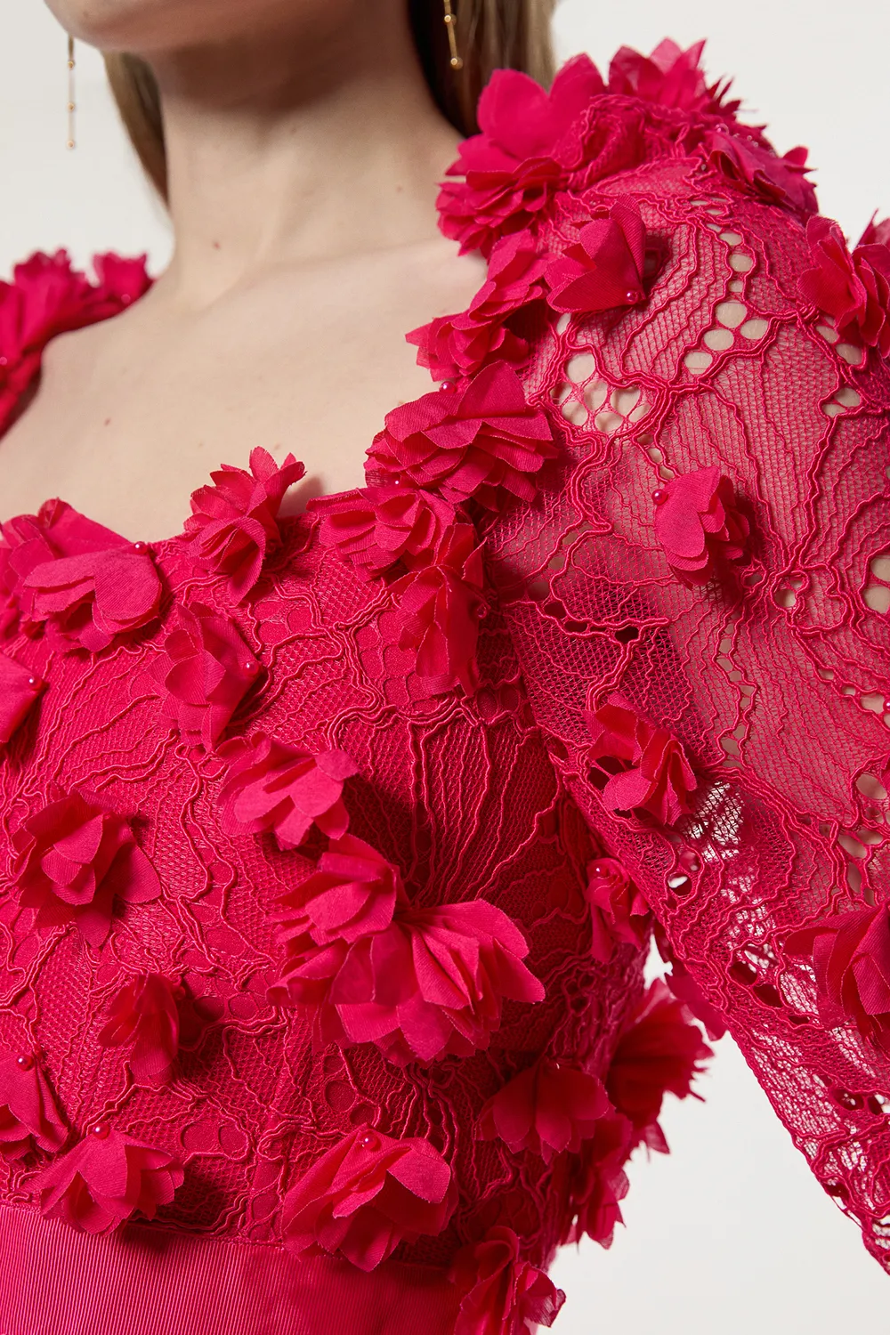 Applique Lace Long Sleeve Woven Midi Dress BKK23319