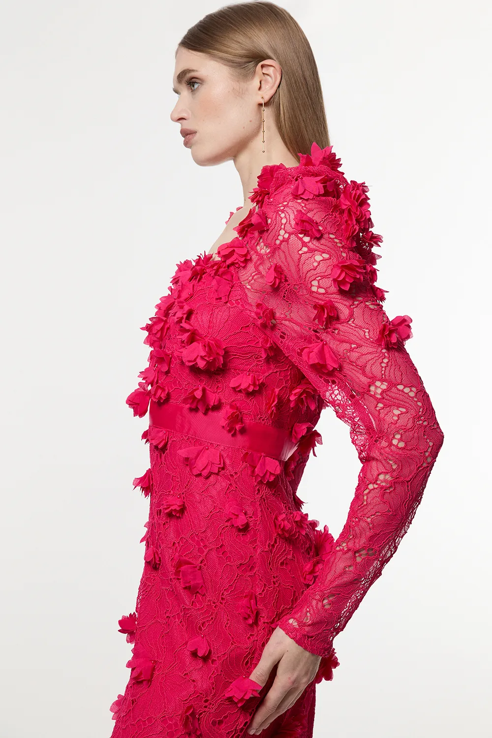 Applique Lace Long Sleeve Woven Midi Dress BKK23319 3 Applique Lace Long Sleeve Woven Midi Dress BKK23319