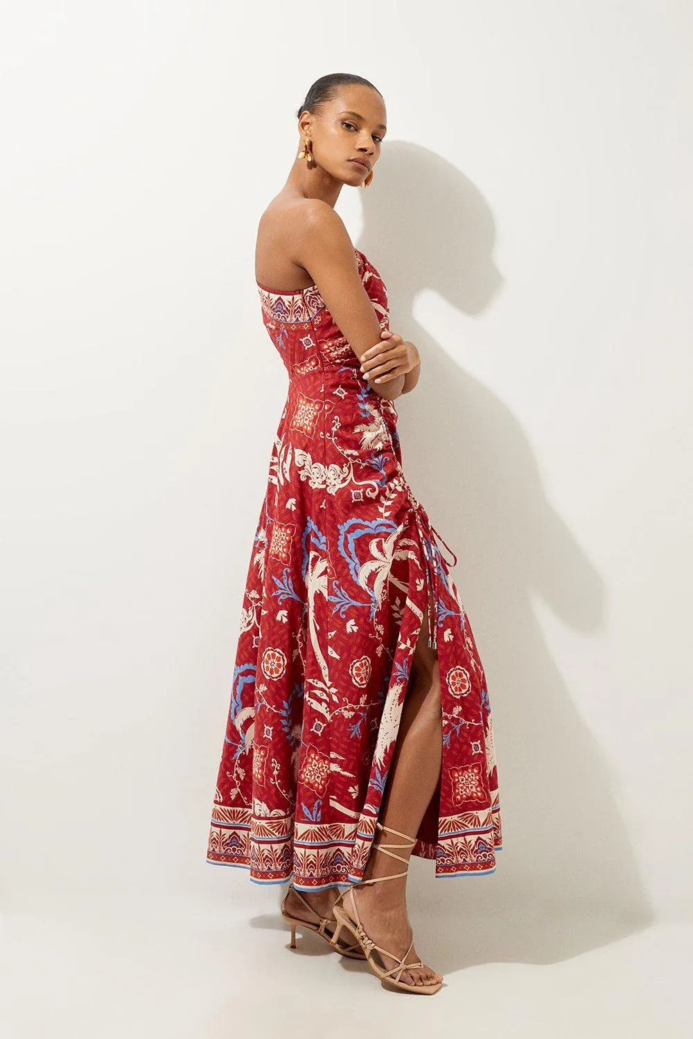 Printed Cotton Voile One Shoulder Midi Beach Dress BKK18709