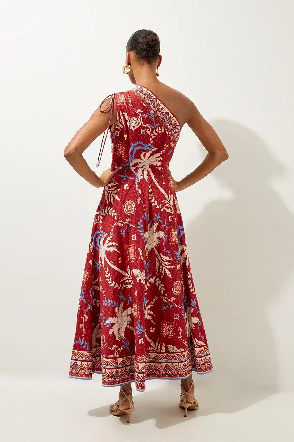 Printed Cotton Voile One Shoulder Midi Beach Dress BKK18709