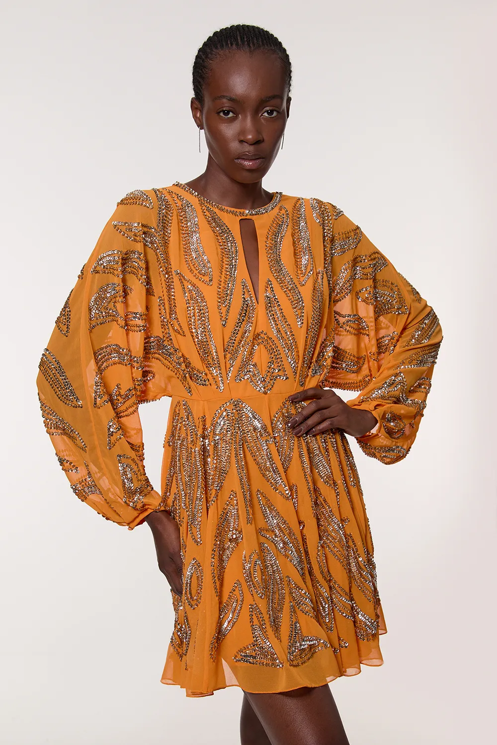 Petite Kimono Sleeve Embellished Mini Dress BKK23416