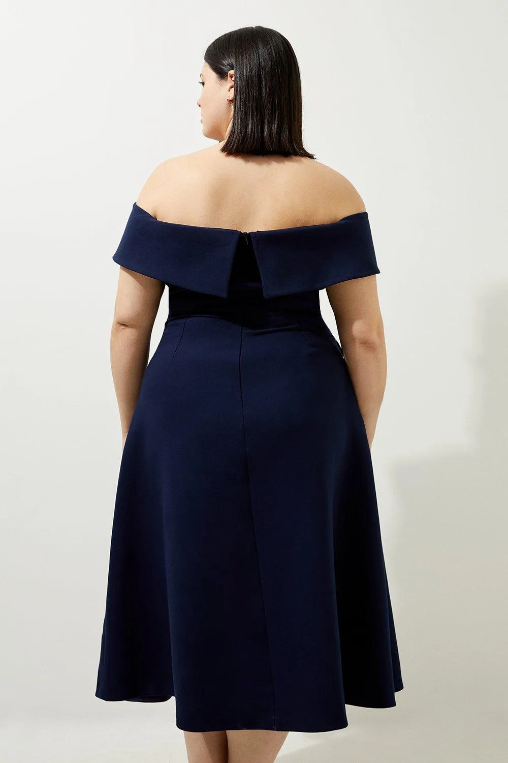 Lydia Millen Plus Size Compact Stretch Off The Shoulder Full Skirt Tailored Midi Dress BKK18833 5 Lydia Millen Plus Size Compact Stretch Off The Shoulder Full Skirt Tailored Midi Dress BKK18833