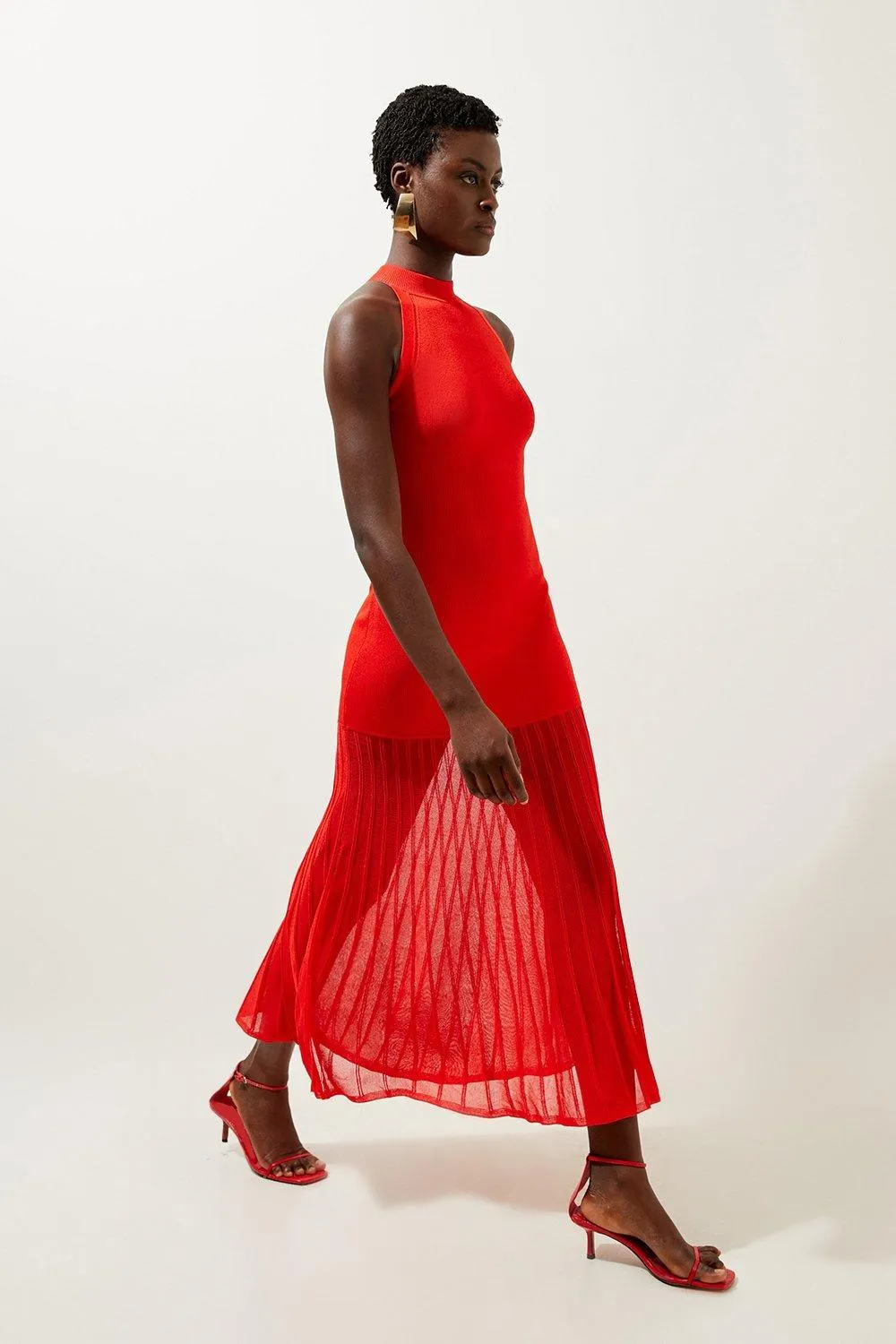 Petite Viscose Blend Knit Halter Neck Sheer Skirt Maxi Dress BKK18814 3 Petite Viscose Blend Knit Halter Neck Sheer Skirt Maxi Dress BKK18814