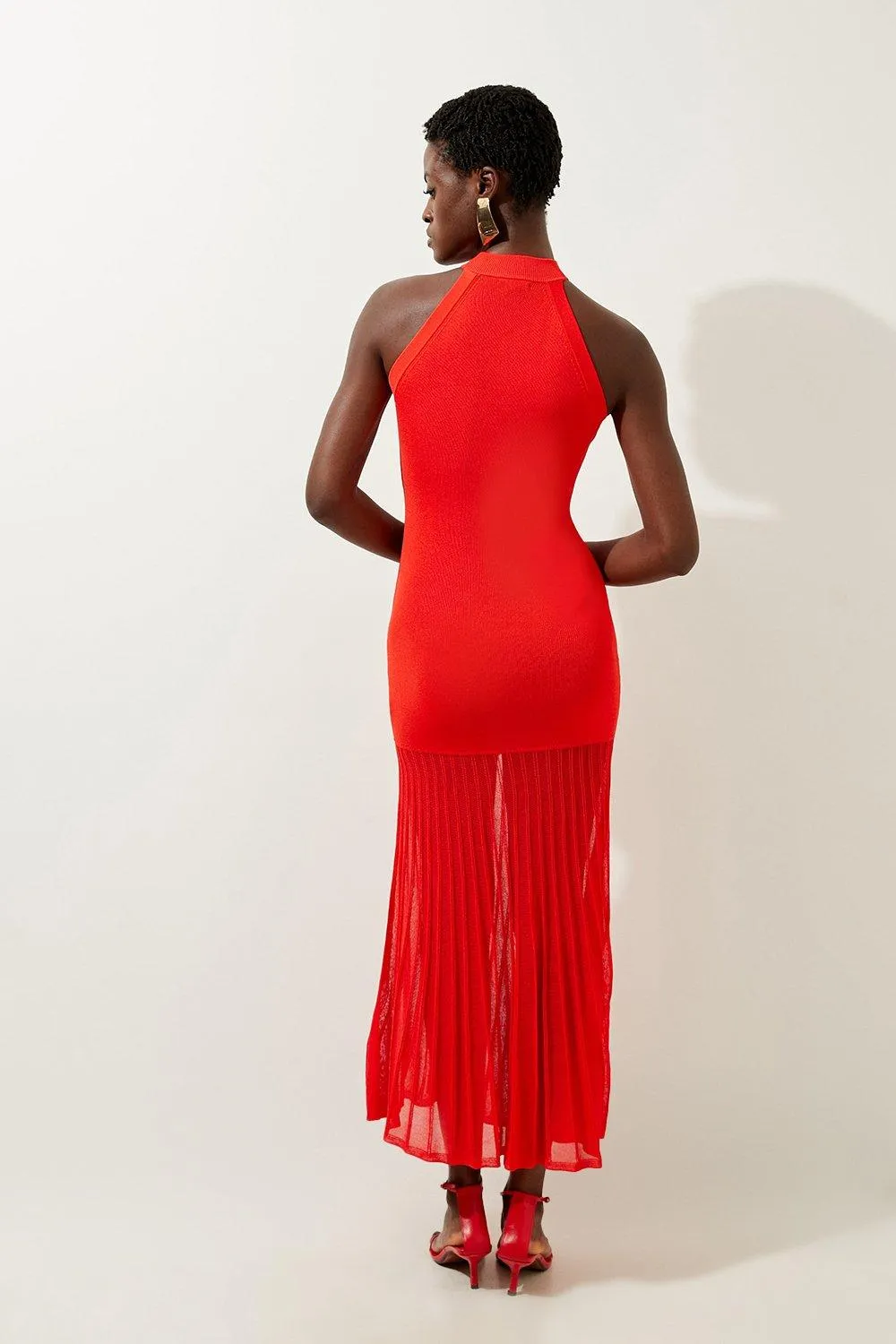 Petite Viscose Blend Knit Halter Neck Sheer Skirt Maxi Dress BKK18814 5 Petite Viscose Blend Knit Halter Neck Sheer Skirt Maxi Dress BKK18814