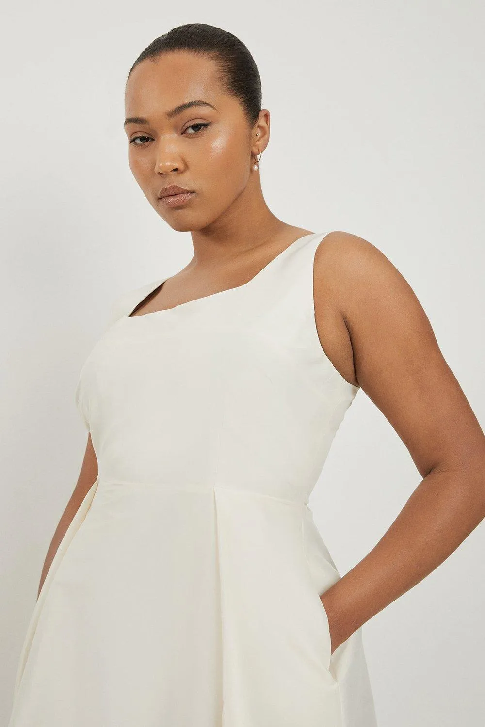 Plus Size Taffeta Full Skirt Tailored Midi Dress BKK18836