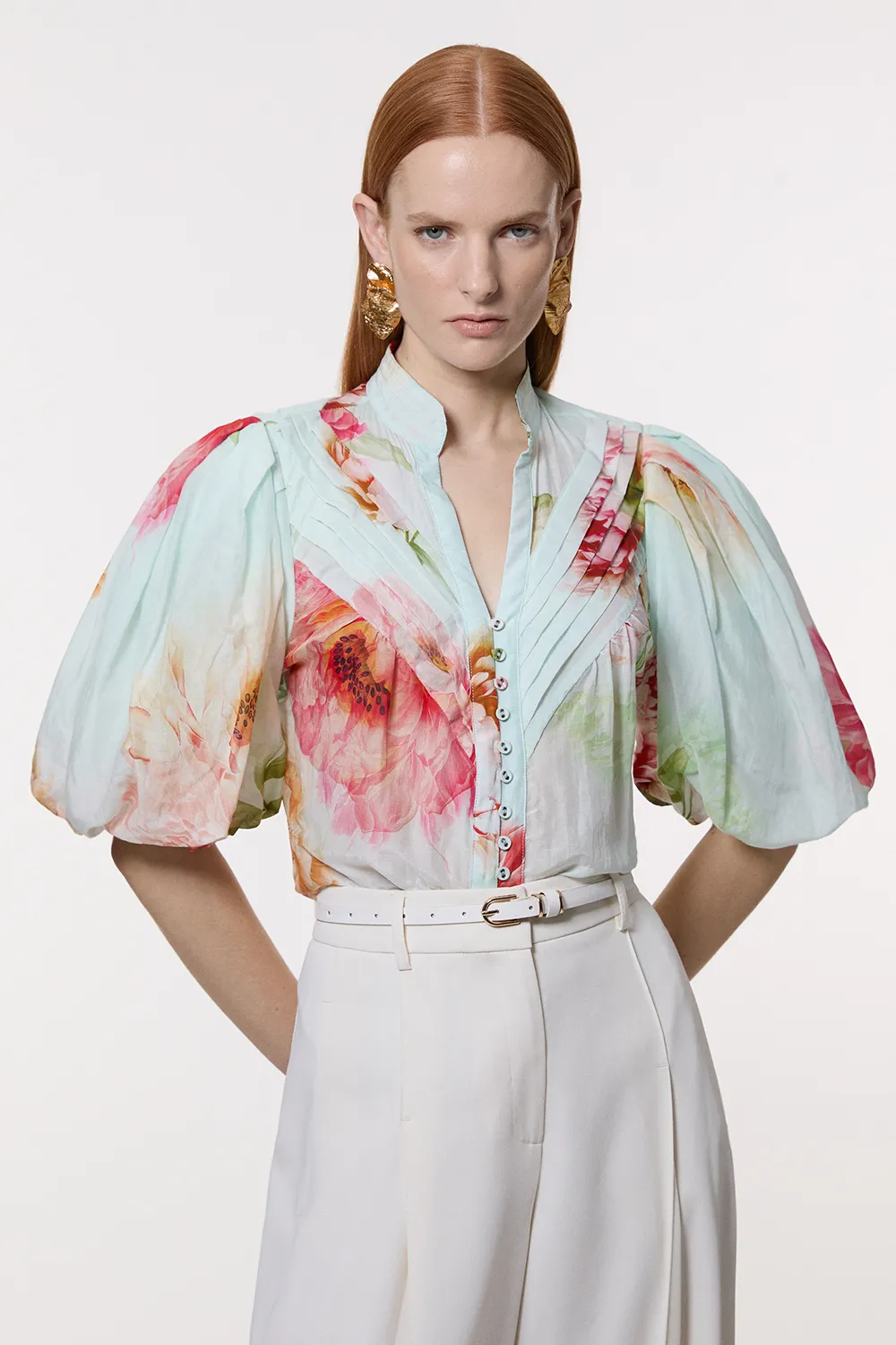 Silk Cotton Short Sleeve Pintuck Woven Blouse BKK23499