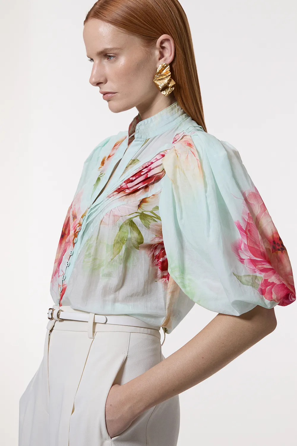 Silk Cotton Short Sleeve Pintuck Woven Blouse BKK23499 3 Silk Cotton Short Sleeve Pintuck Woven Blouse BKK23499