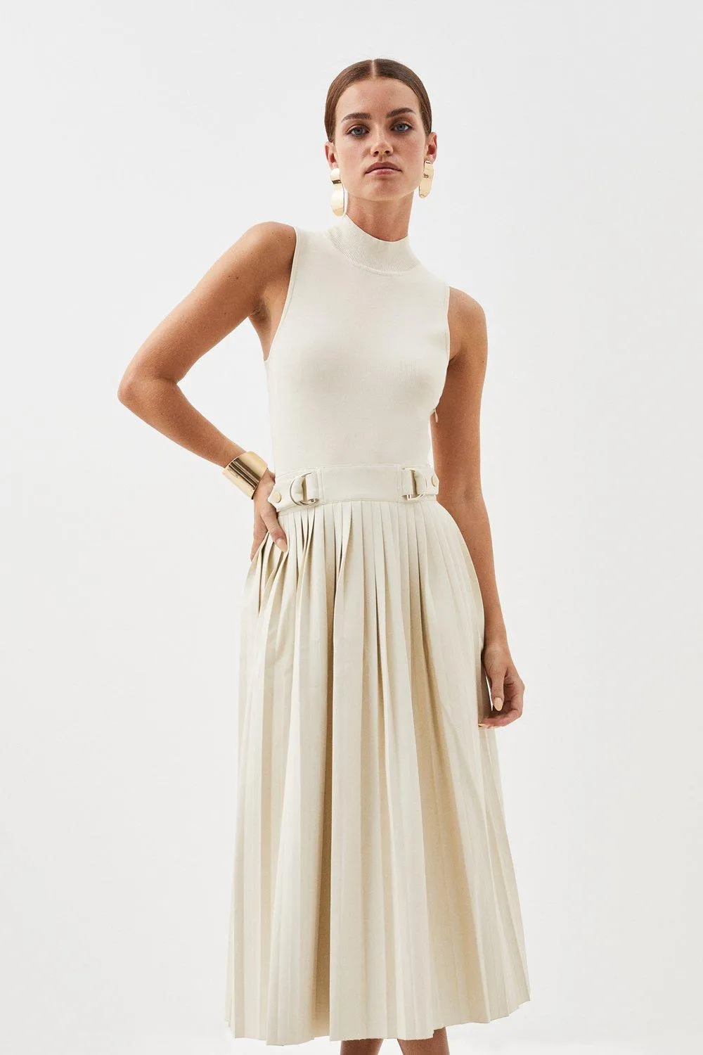 Petite Knitted Midi Dress With Pu Detailing BKK10834