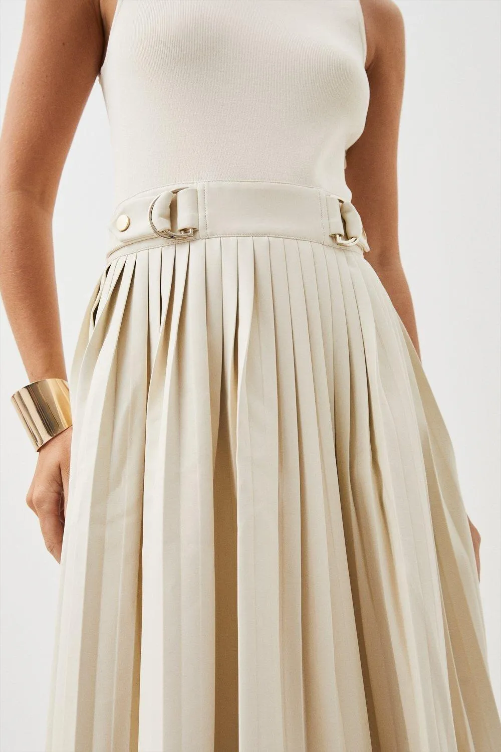 Petite Knitted Midi Dress With Pu Detailing BKK10834