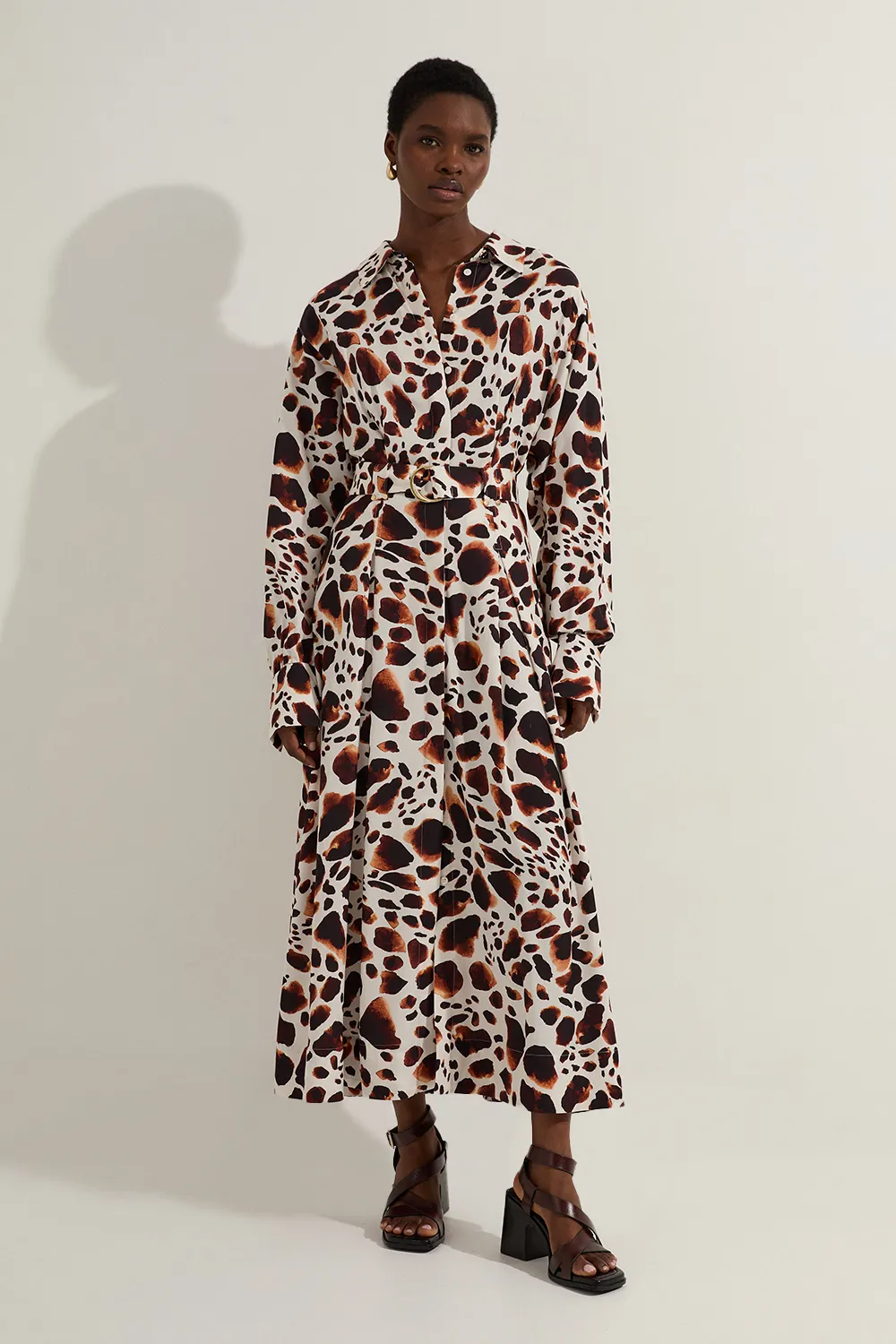 Premium Viscose Linen Woven Shirt Dress With Gold Buckle Belt BKK23526