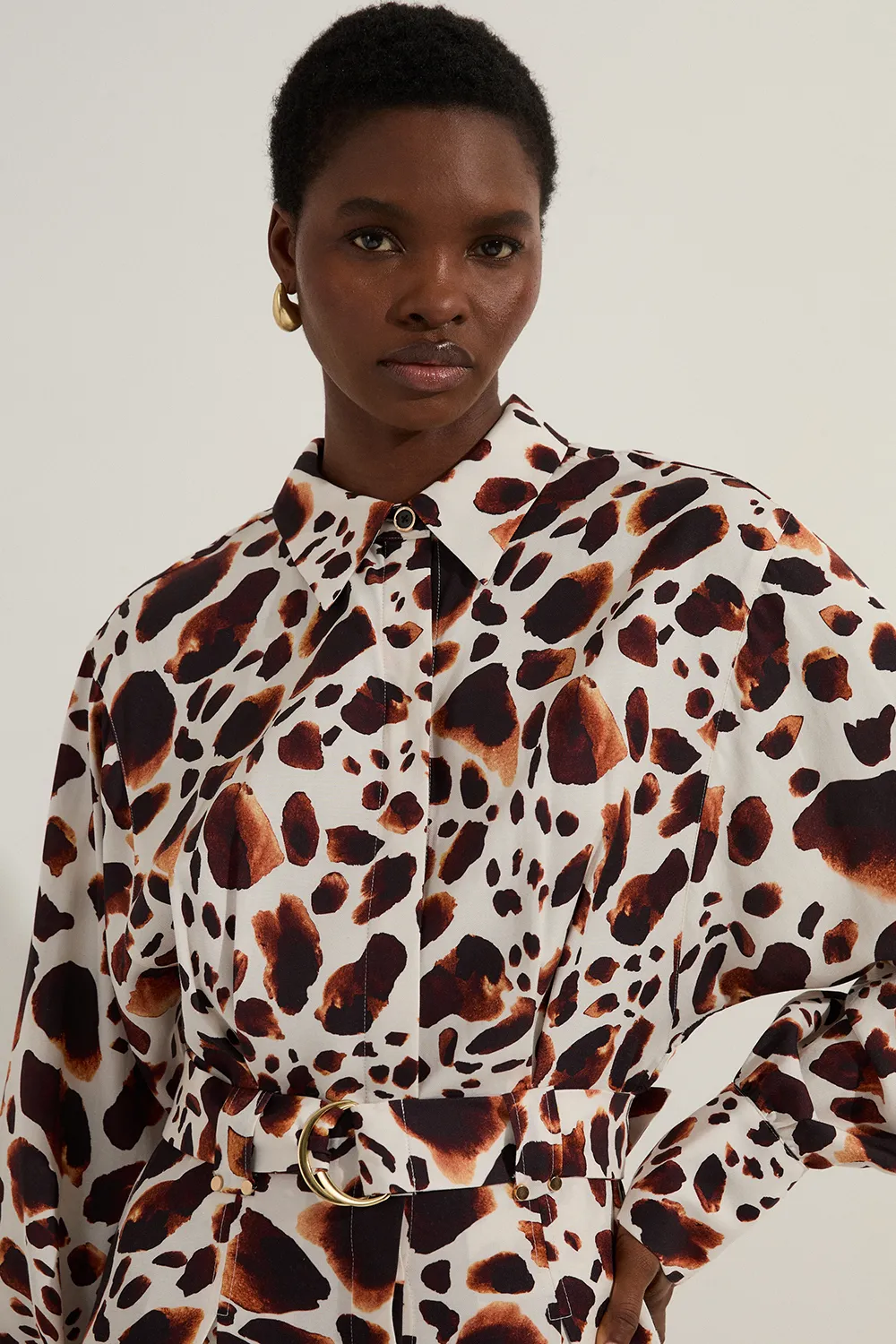 Premium Viscose Linen Woven Shirt Dress With Gold Buckle Belt BKK23526