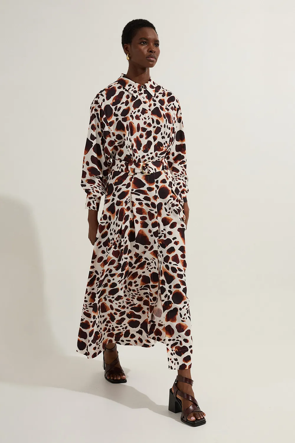 Premium Viscose Linen Woven Shirt Dress With Gold Buckle Belt BKK23526 3 Premium Viscose Linen Woven Shirt Dress With Gold Buckle Belt BKK23526