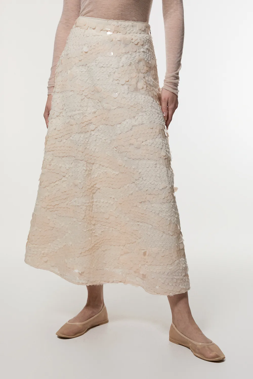 Textured Sequin Woven Midi Skirt BKK23541
