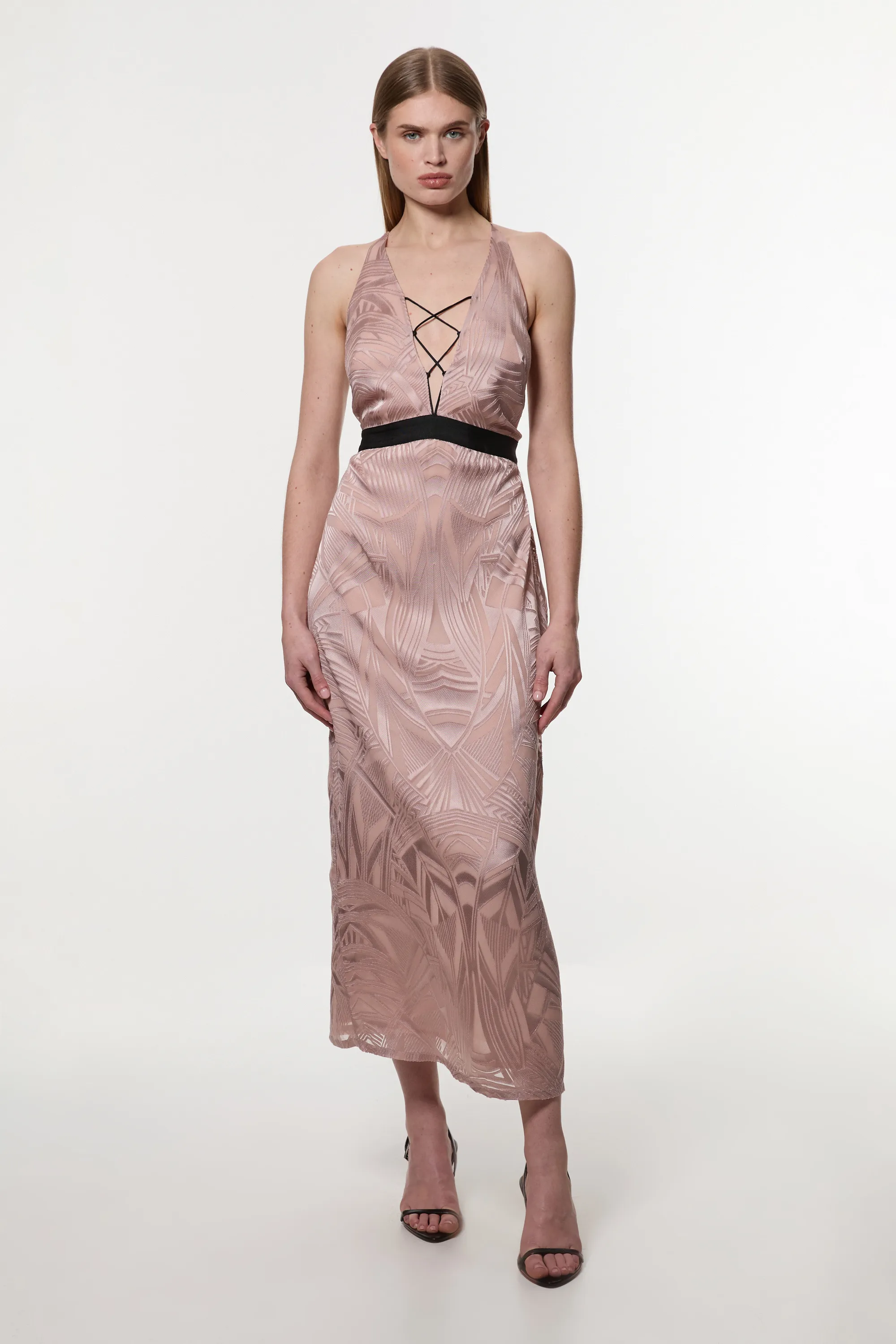 Amelia Graham Burnout Lace Up Detail Woven Column Dress BKK23552