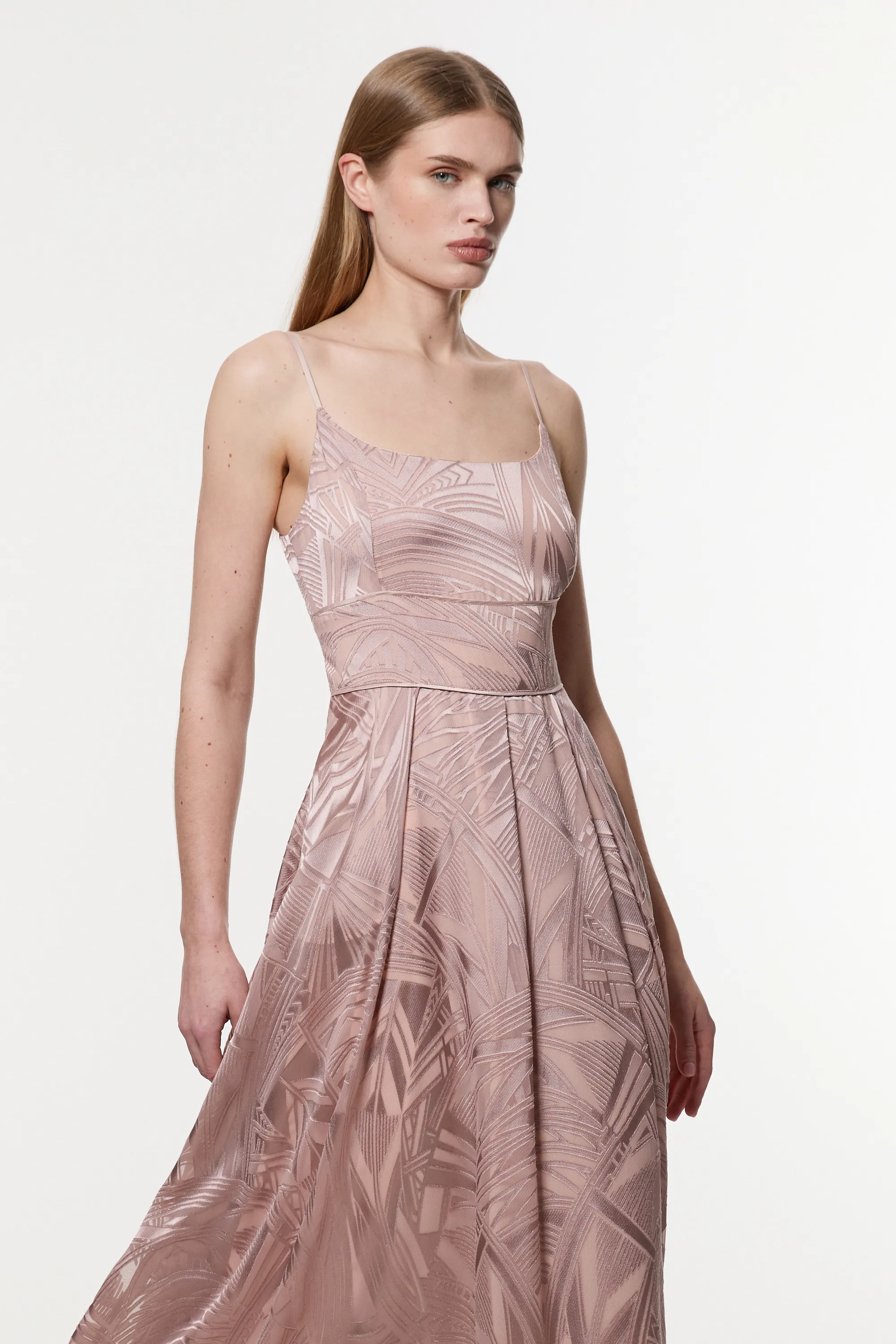 Amelia Graham Burnout Split Woven Prom Strappy Maxi Dress BKK23555