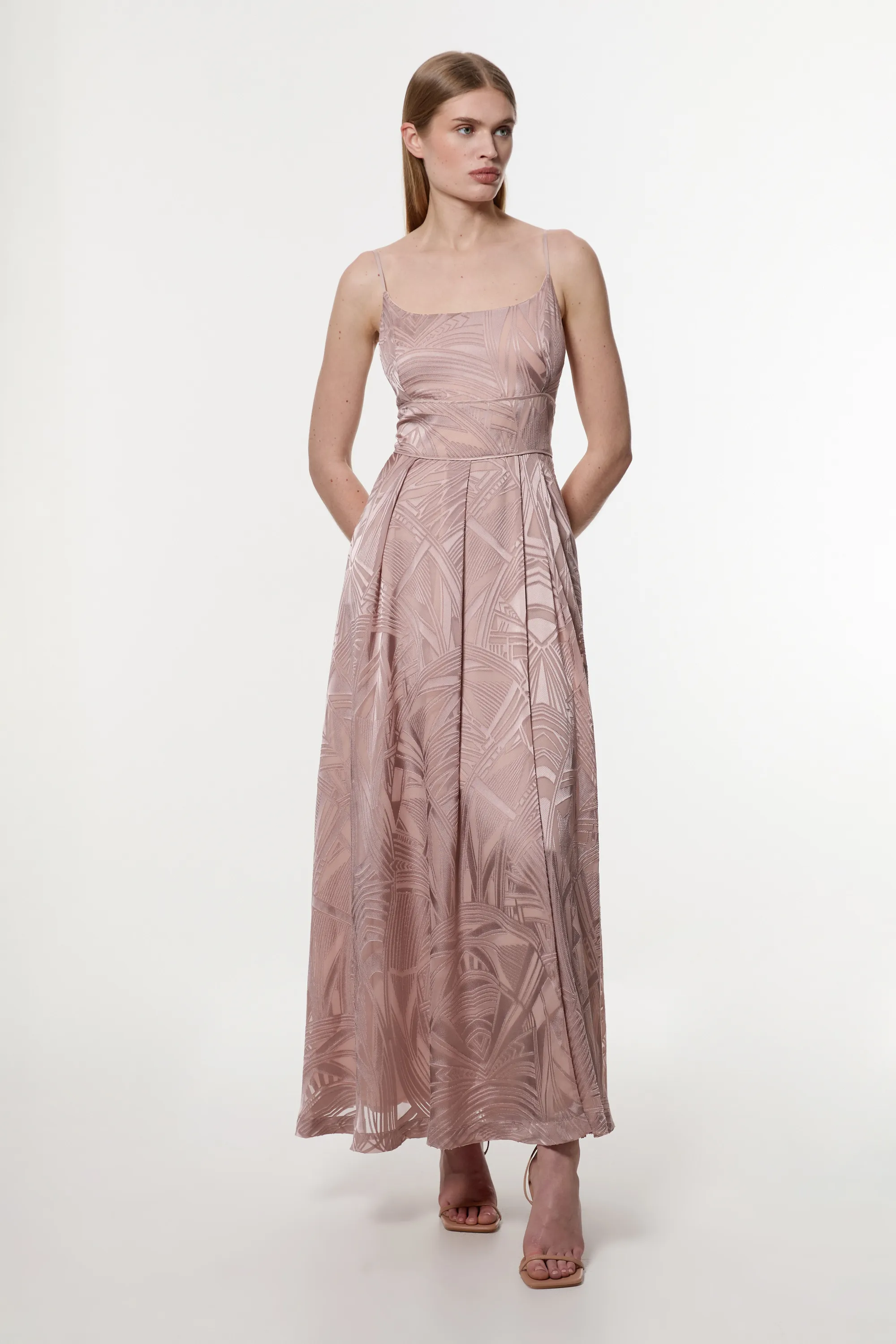 Amelia Graham Burnout Split Woven Prom Strappy Maxi Dress BKK23555