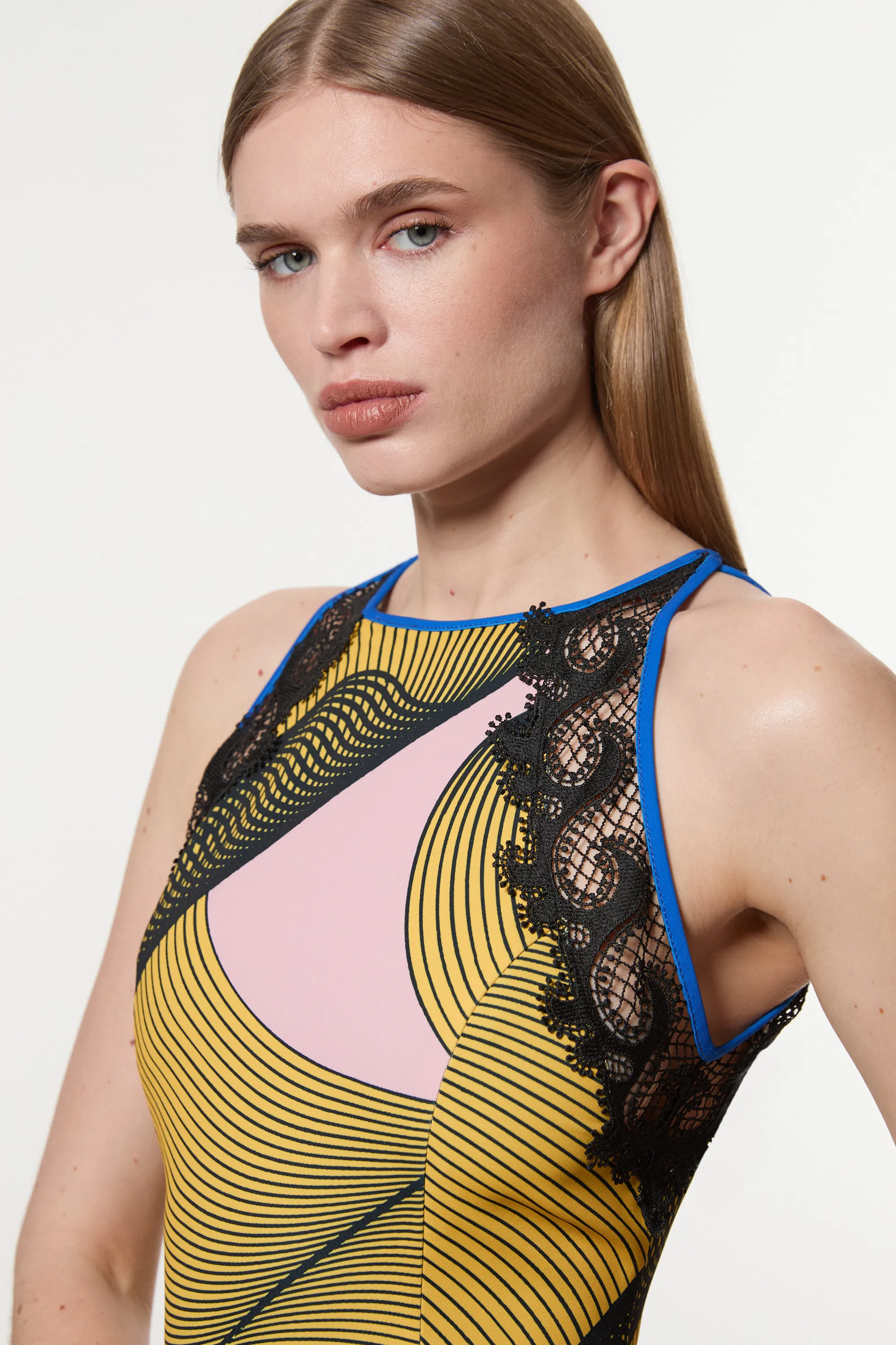 Amelia Graham Printed Cady Lace Detail Woven Midi Dress BKK23562