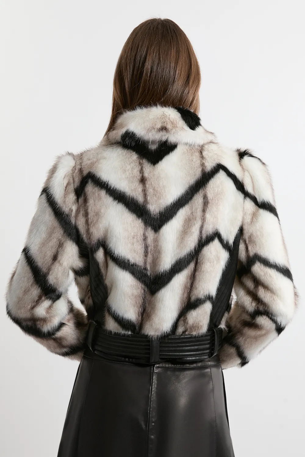 Faux Fur Pu Panelled Stripe Belted Cropped Jacket BKK19089 5 Faux Fur Pu Panelled Stripe Belted Cropped Jacket BKK19089