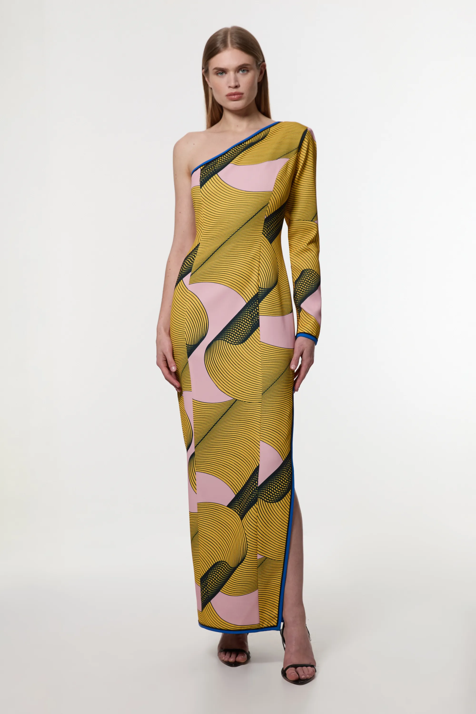 Amelia Graham Printed Cady One Shoulder Maxi Dress BKK23563