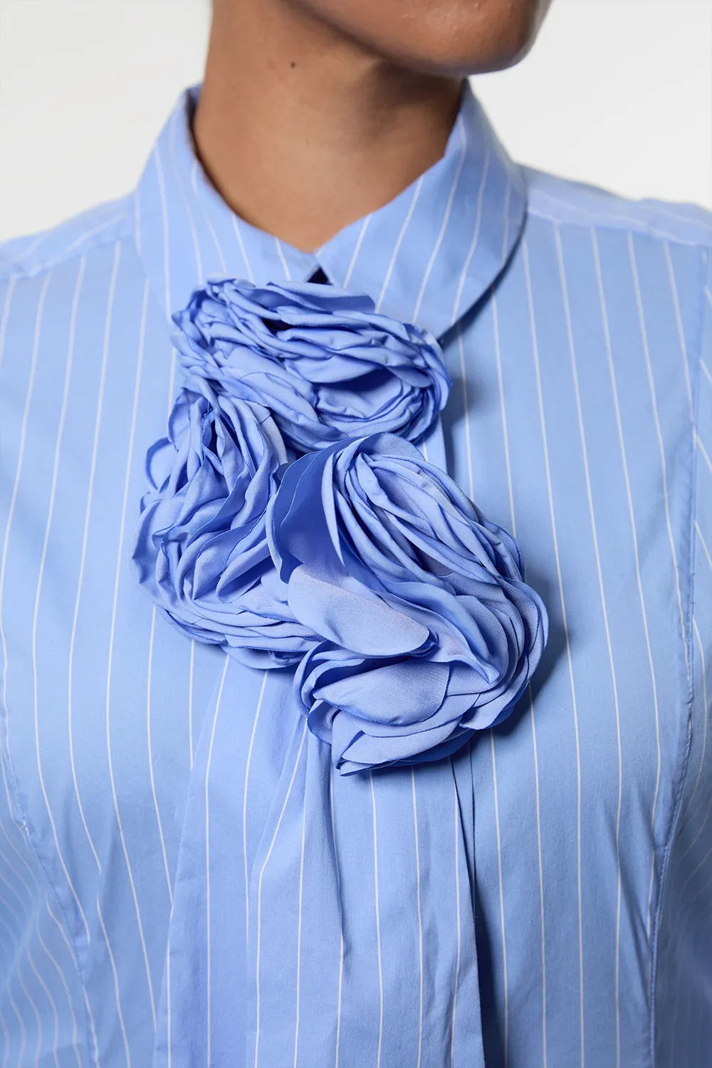 Plus Size Stripe Cotton Rosette Woven Shirt Maxi Dress BKK23565