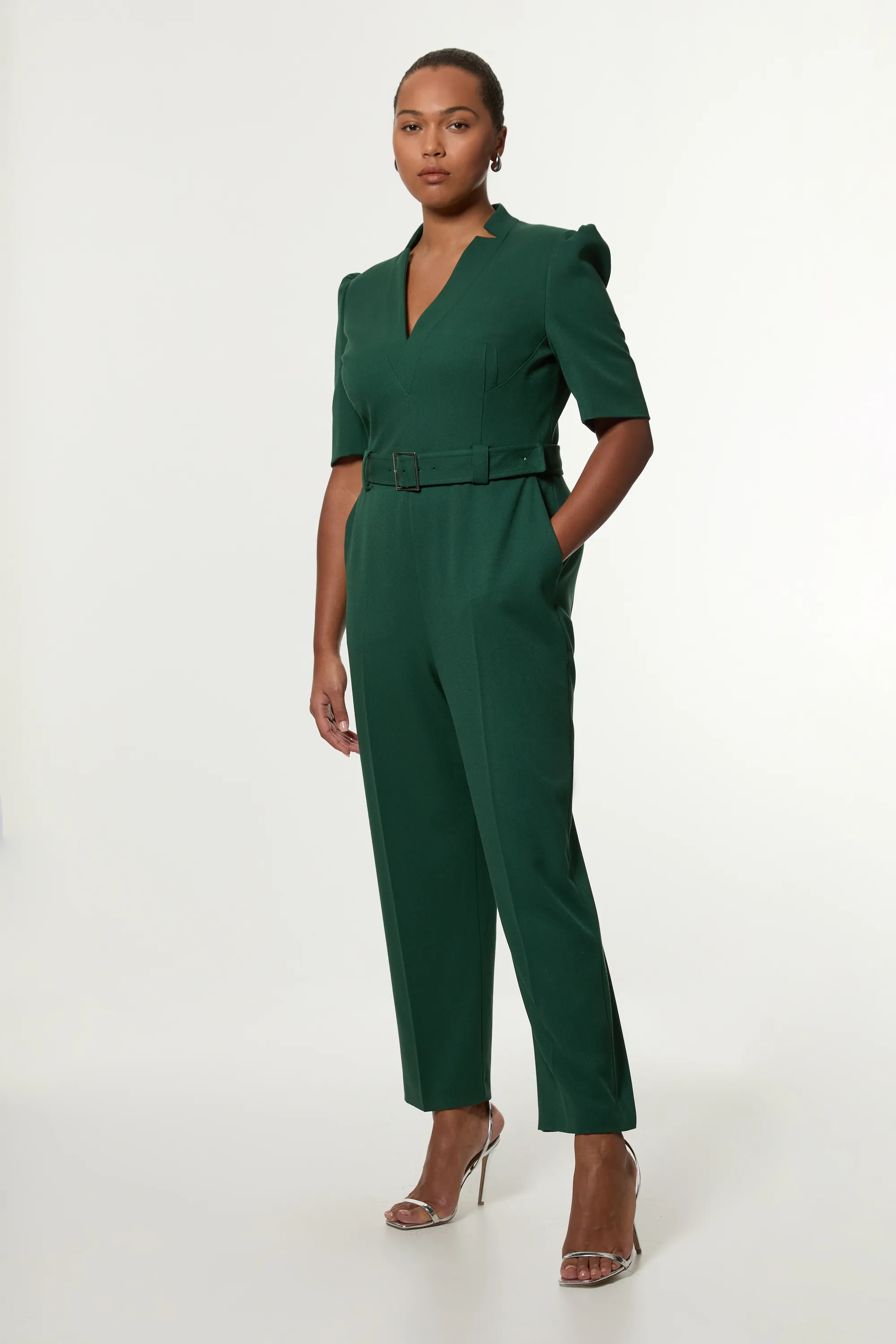 Plus Size Structured Crepe Forever Belted Jumpsuit BKK23567