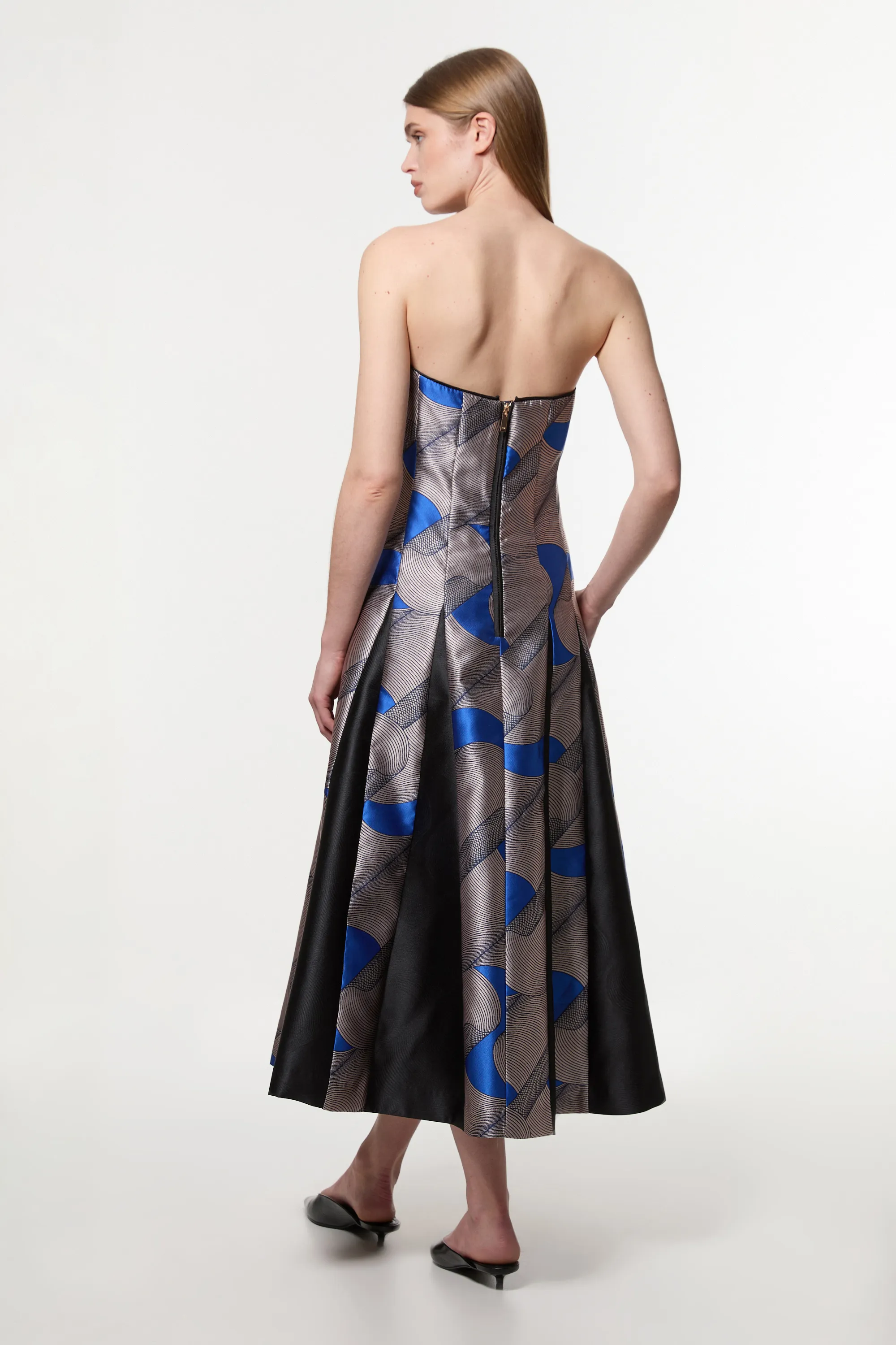 Amelia Graham Printed Tailored Bandeau Prom Dress BKK23573 5 Amelia Graham Printed Tailored Bandeau Prom Dress BKK23573