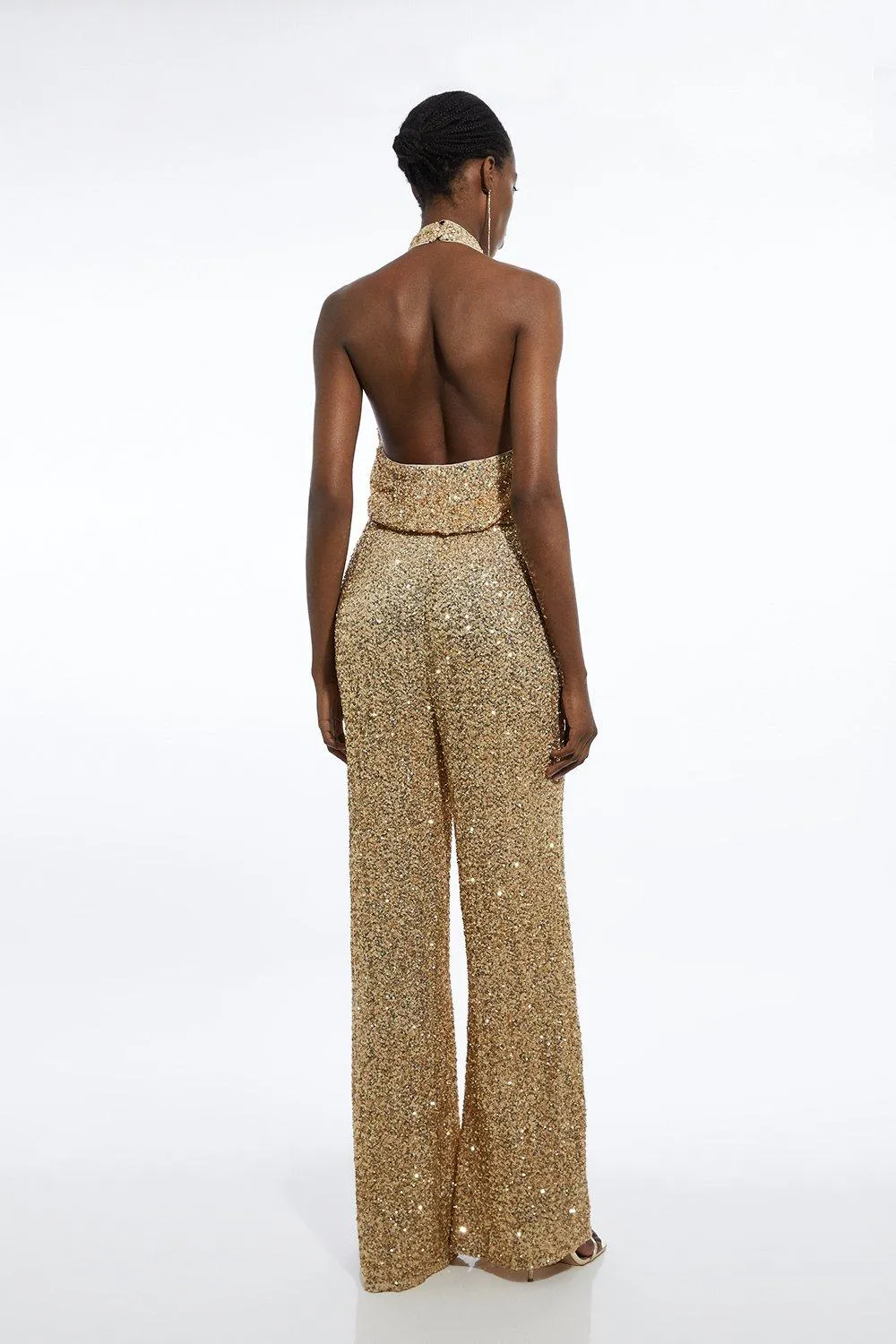 Tall Halter Jersey Stretch Sequin Wide Leg Jumpsuit BKK19199 5 Tall Halter Jersey Stretch Sequin Wide Leg Jumpsuit BKK19199