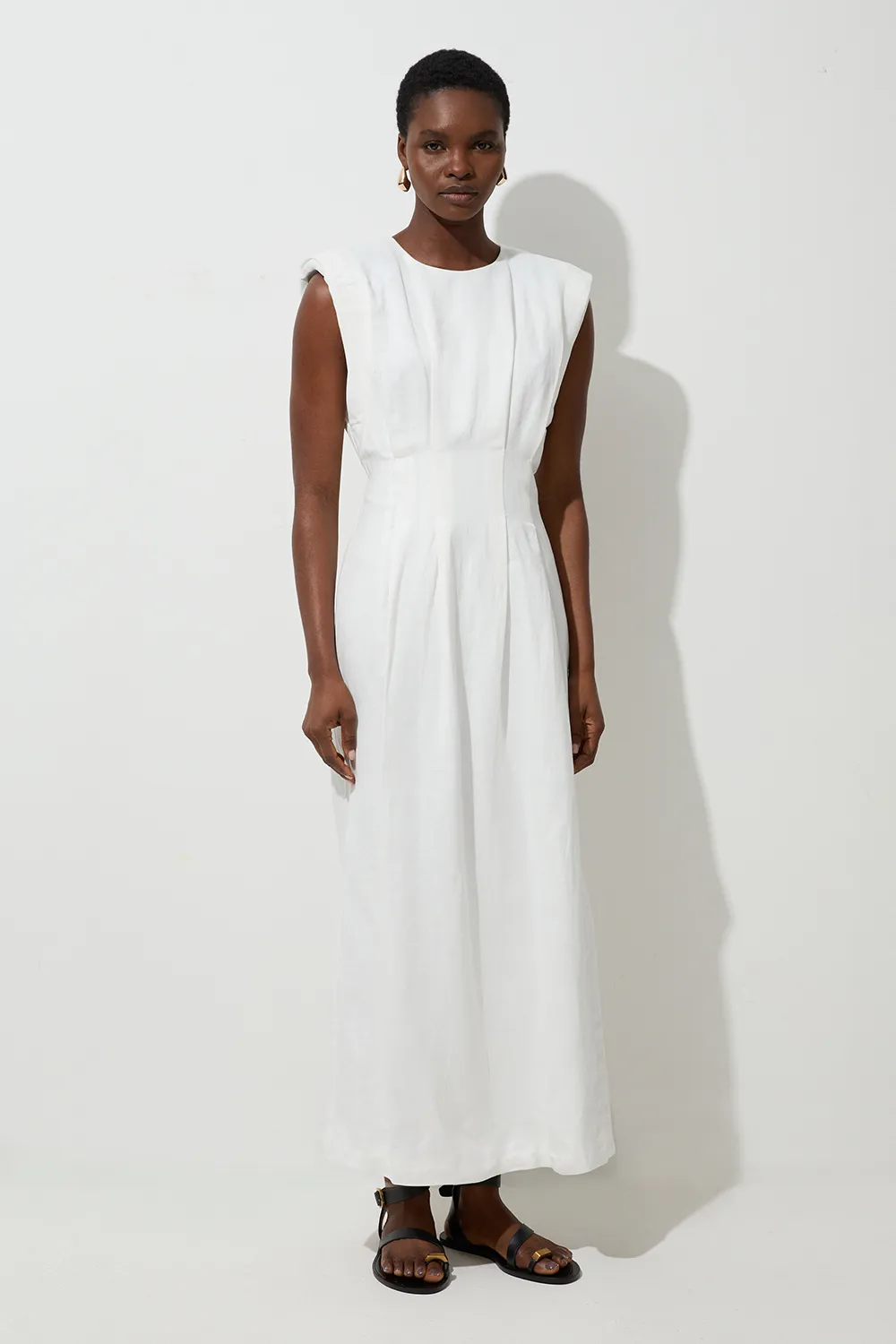 Petite Viscose Linen Woven Pintuck Midi Dress BKK23590 3 Petite Viscose Linen Woven Pintuck Midi Dress BKK23590