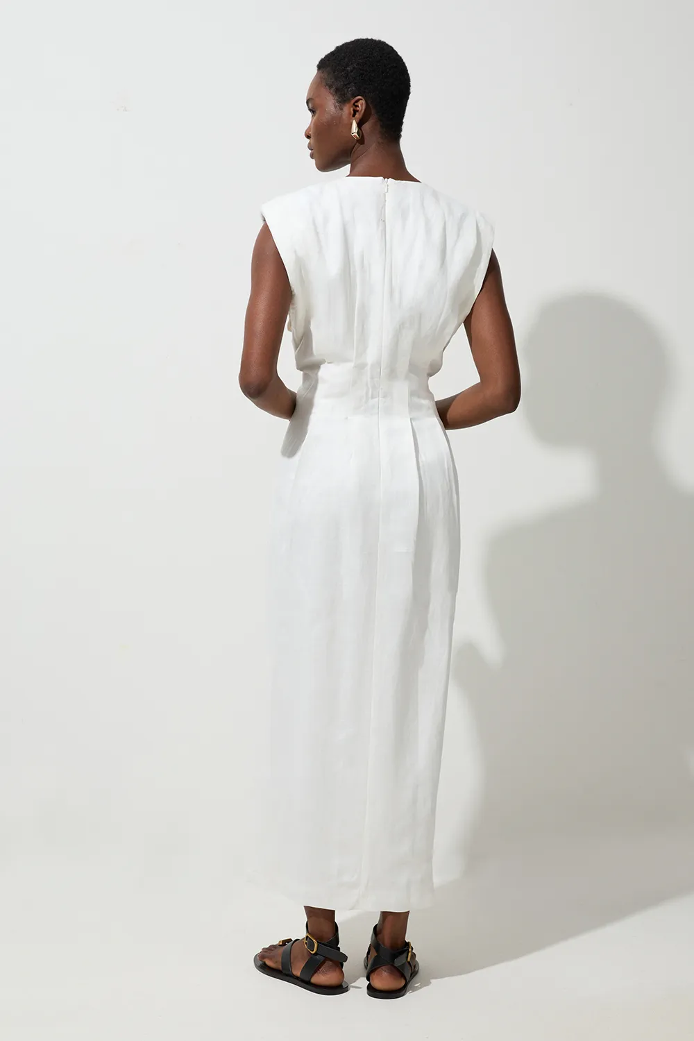 Petite Viscose Linen Woven Pintuck Midi Dress BKK23590 5 Petite Viscose Linen Woven Pintuck Midi Dress BKK23590