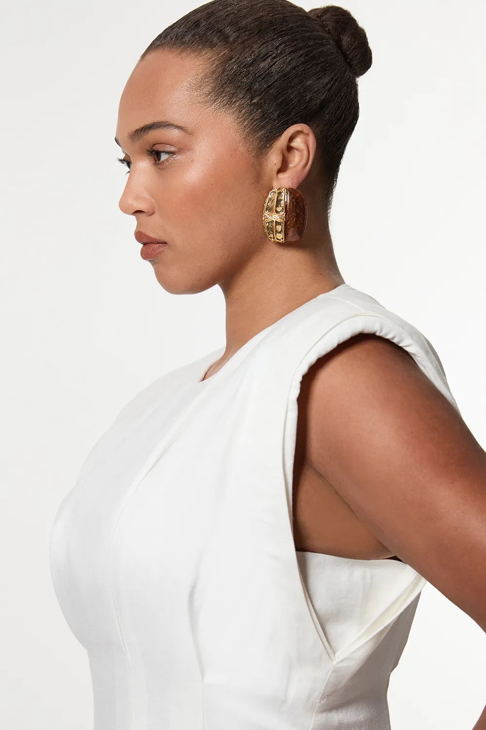 Plus Size Viscose Linen Woven Pintuck Midi Dress BKK23592