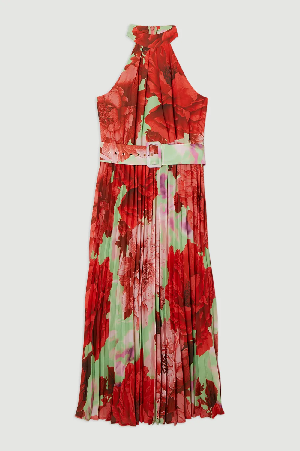 Floral Georgette Halter Neck Pleated Midi Dress BKK23601 4 Floral Georgette Halter Neck Pleated Midi Dress BKK23601