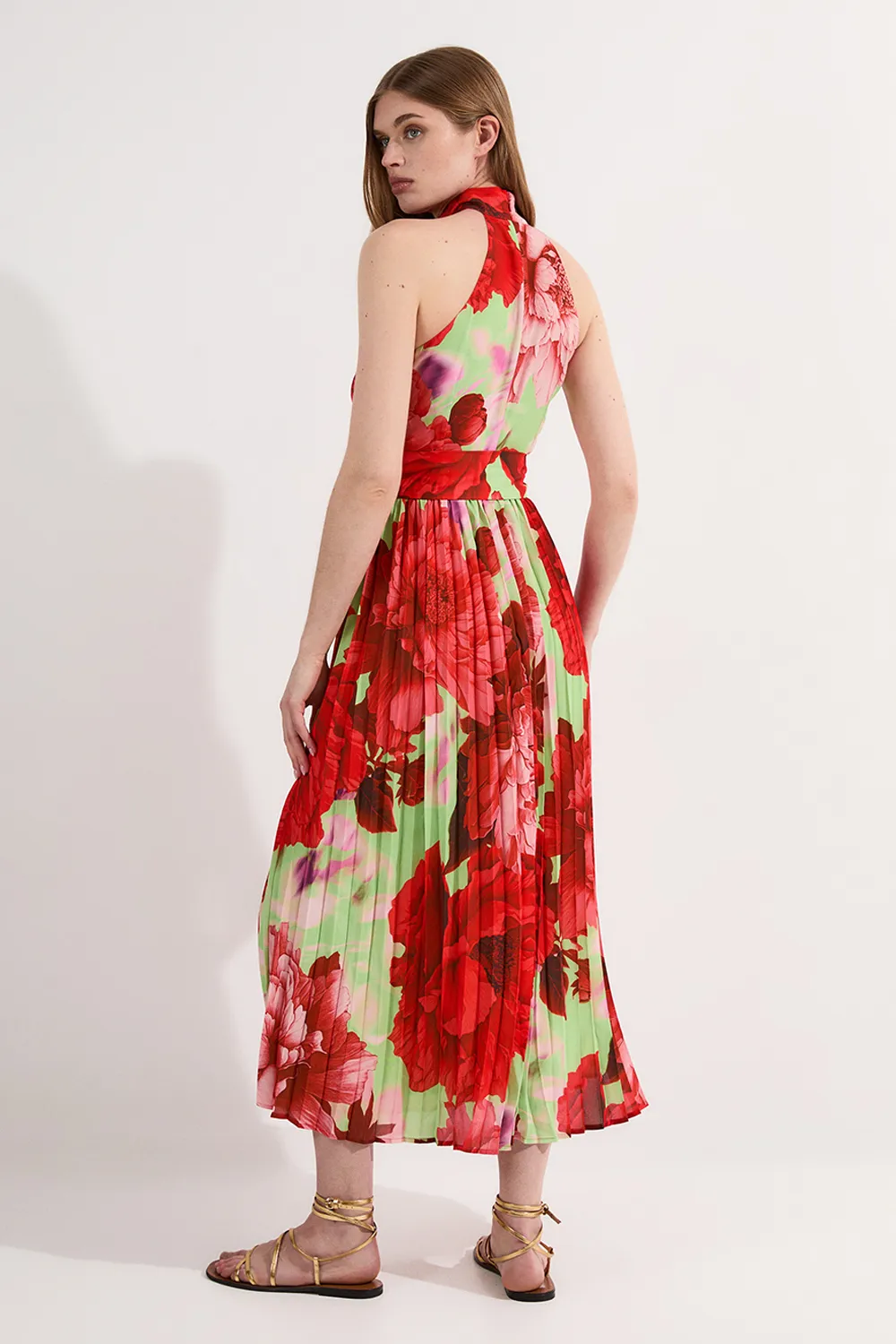 Floral Georgette Halter Neck Pleated Midi Dress BKK23601 5 Floral Georgette Halter Neck Pleated Midi Dress BKK23601