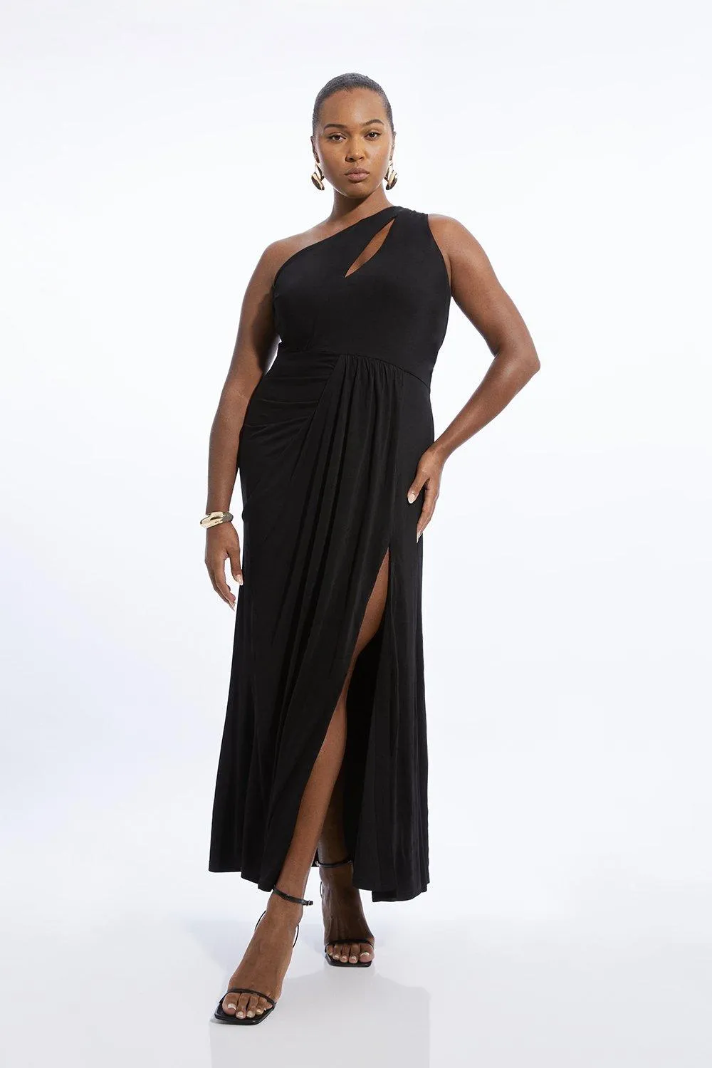 Plus Size Premium Viscose Jersey Bandeau Split Maxi Dress BKK19200