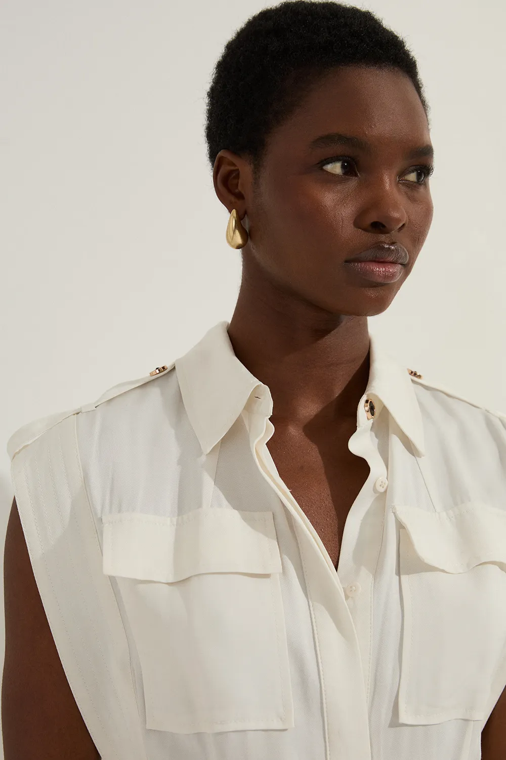 Premium Viscose Linen Woven Sleeveless Shirt Dress With Belt BKK23608