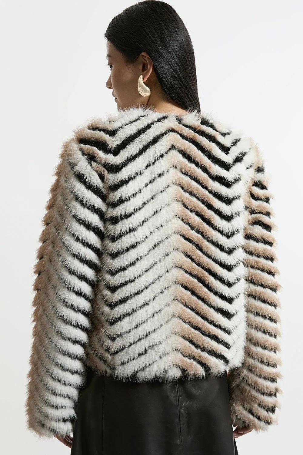 Pattern Faux Fur Collarless Jacket BKK19094 3 Pattern Faux Fur Collarless Jacket BKK19094