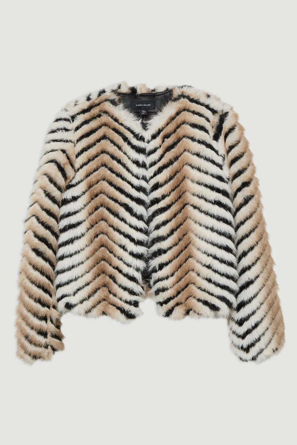 Pattern Faux Fur Collarless Jacket BKK19094 4 Pattern Faux Fur Collarless Jacket BKK19094