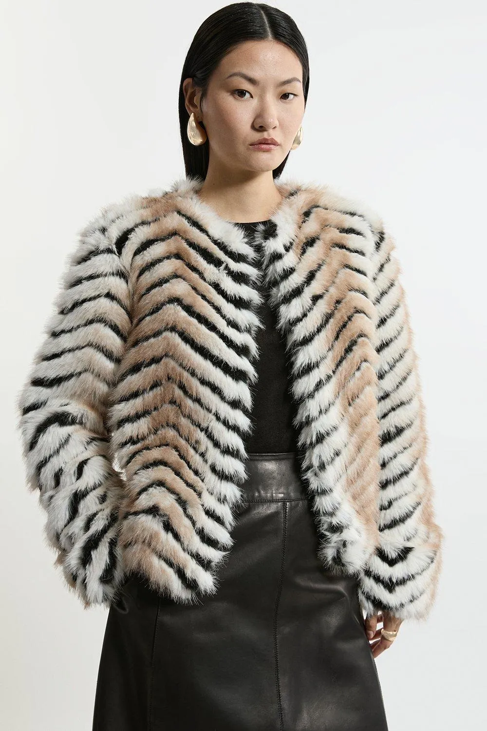 Pattern Faux Fur Collarless Jacket BKK19094 5 Pattern Faux Fur Collarless Jacket BKK19094